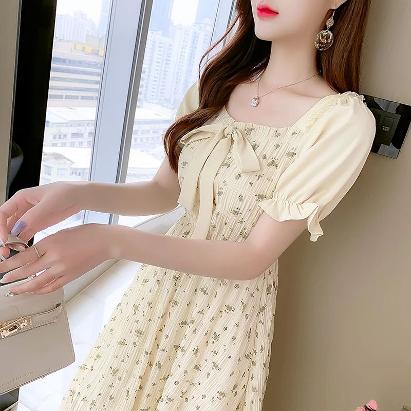 COIGARSAM милое женское платье с цветочным принтом корейское летнее шифоновое цвет