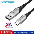 USB-кабель Vention Type-C для Samsung S10 S9 3A, кабель для быстрой зарядки и передачи данных, зарядный кабель Type-C для Redmi note 8 pro USB-C Cabo