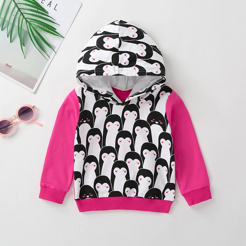 

Girls Spring and Autumn Hooded Sweater Kids Girls Cartoon Pattern Stretch Cotton Sweater