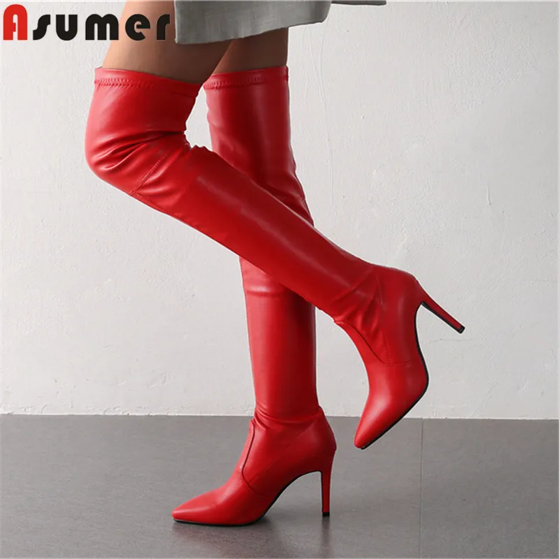 

ASUMER 2021 new over the knee boots pointed toe sexy stretch boots high heels prom ladies shoes slim thigh high boots big size