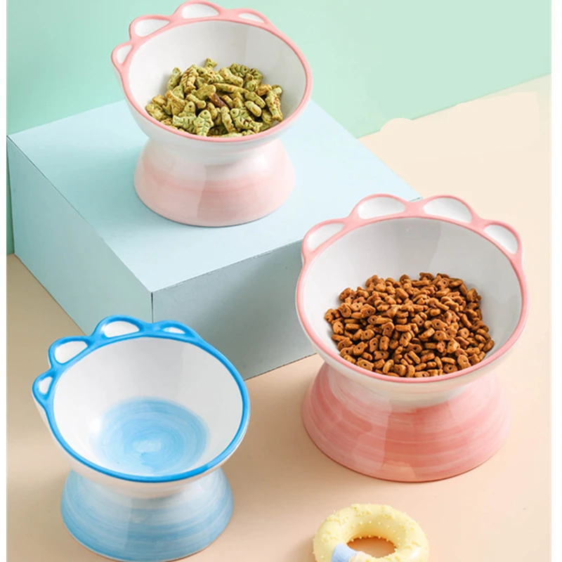 

Cute PawPet Bowl Cartoon Pet Feeder High-foot Single Mouth Skidproof Ceramic Dog Cat Food Bowls Pets Drinking Feeding Container