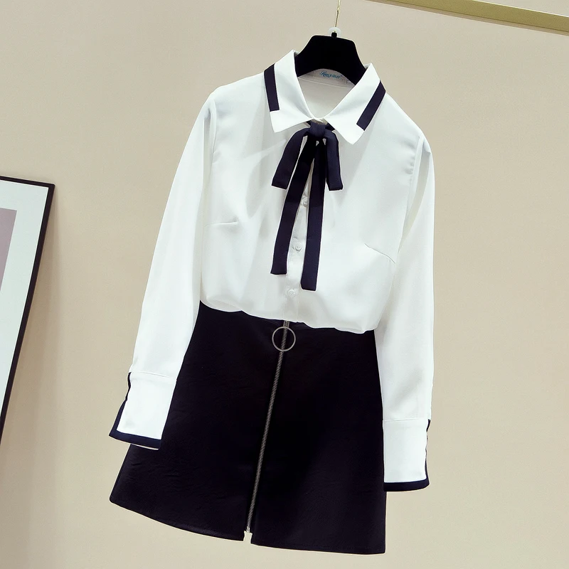 

2020 Autumn Women's Turn Down Collar Long Sleeves Bow Shirts Students Girls Ladies Shirt Blouse Tops A3671