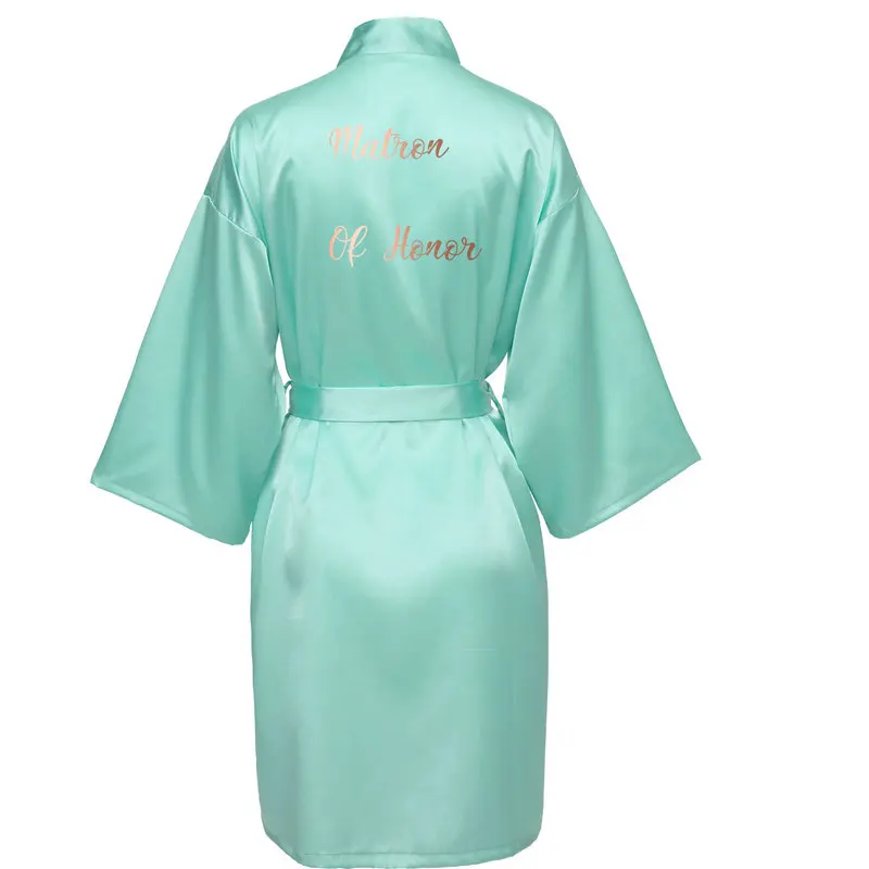 Mint Matron Honor YUXINBRIDAL, новинка, халаты для подружки невесты, халаты для невесты, мятный Атласный халат, халаты для подружки невесты, свадебные платья белого цвета с золотым принтом - Цвет: Mint Matron Honor