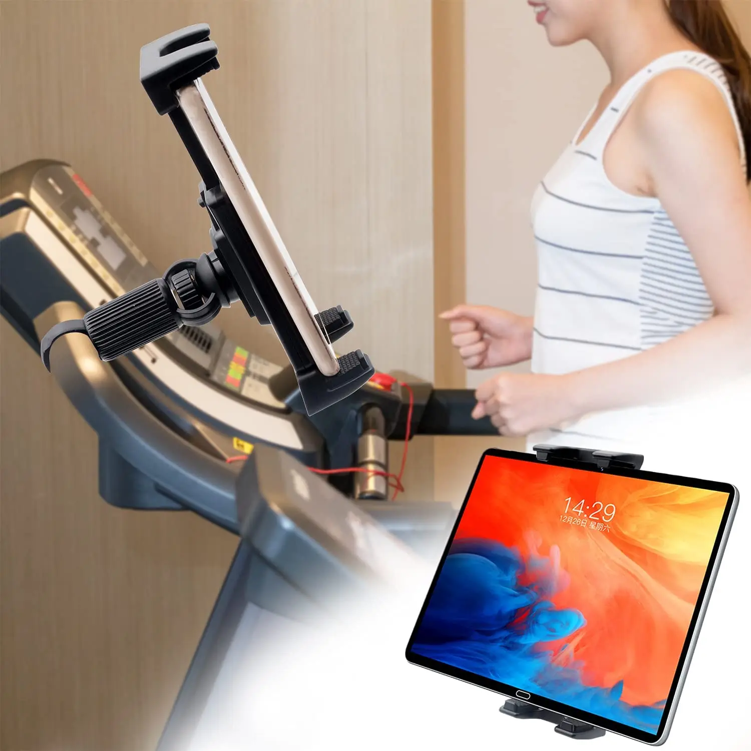 

Tablet Holder Mount Handlebar Clamp Stand for Treadmill Elliptical Indoor Stationary Bike Exercise Bicycle for Phone Tablets