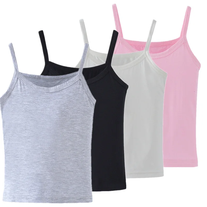 Ropa interior de verano para ni&ntilde;os, camisetas sin mangas de Modal para ni&ntilde;as, chaleco de Color puro, camiseta interior para ni&ntilde;os de 2 a 12 a&ntilde;os-0