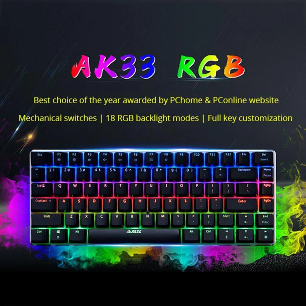 

Ajazz AK33 Mechanical Gaming Keyboard Black Blue Switch 82 Keys Wired Keyboard for PC Games Ergonomic Cool LED Backlit Design