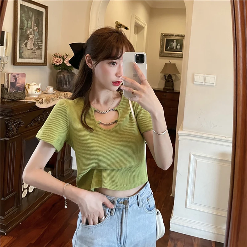 Короткая верхняя одежда футболка женская 2021 новая с короткими рукавами летние