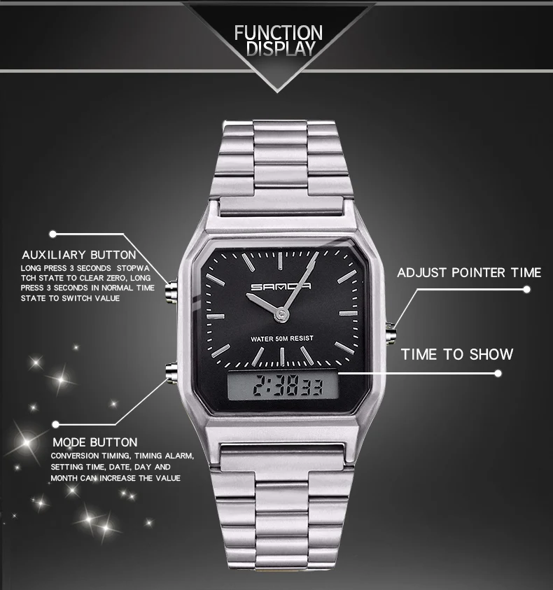 SANDA Military Sports Watches Waterproof Mens Watches Top Brand Luxury Clock Electronic LED Digital Watch Men Relogio Masculino