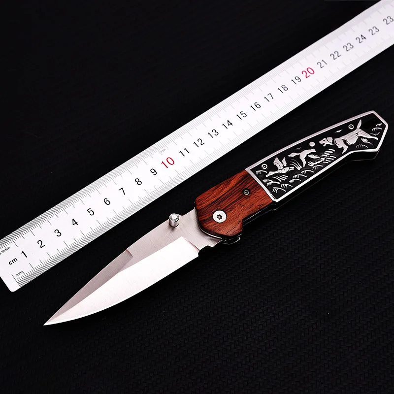 

Camping Tactical Sabre Art High Hardness Sharp Fixed Blade 3cr13 Hand Carved Wooden Handle Outdoor Survival Tool pocket knife