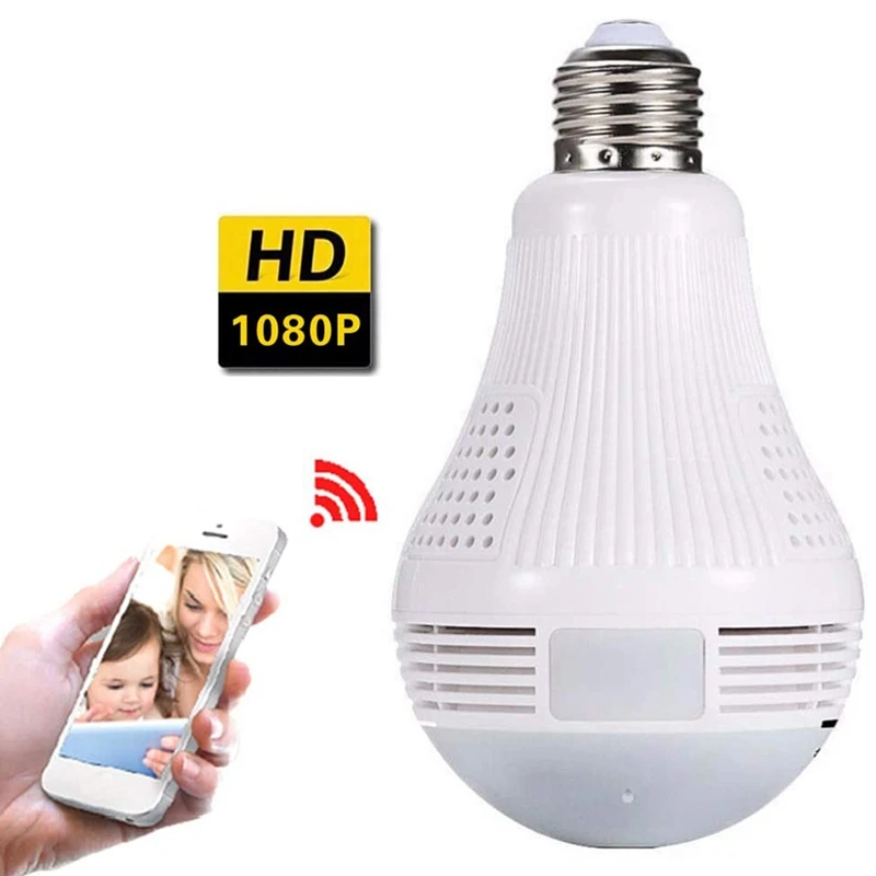 360 ° светодиодный светильник 1080P Wi-Fi Камера панорамный охранных Smart Wifi CCTV объектив