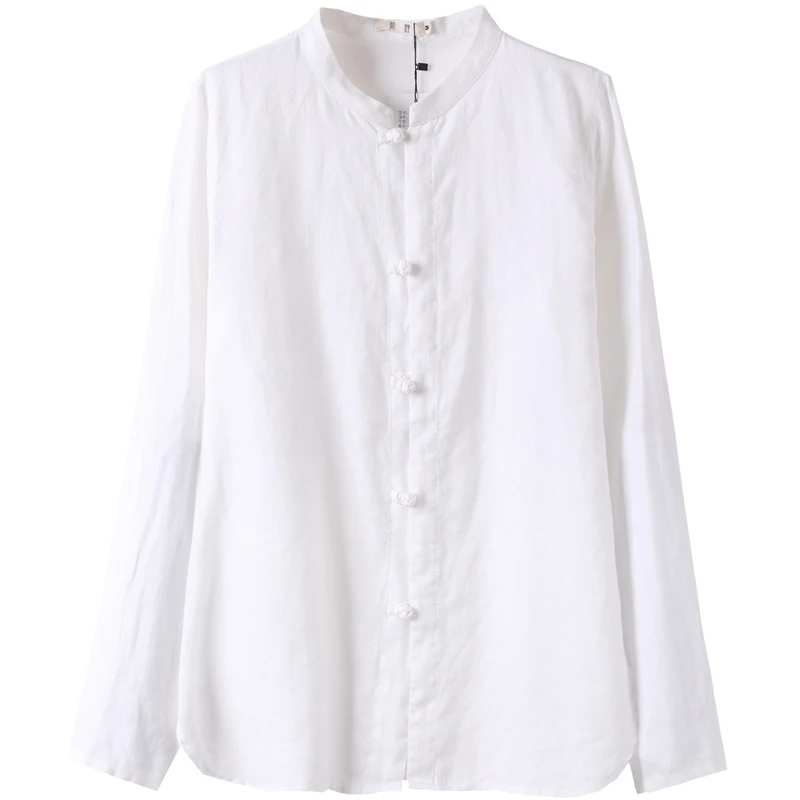 

2021Hot - selling cotton linen shirt Chinese button commuting clothes temperament