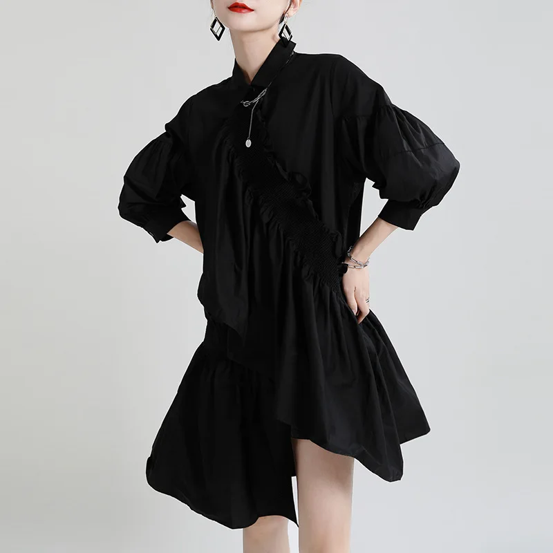 

2021 New Summer Casual Ladies Dress Solid Color Loose High Quality Women Shirts Dress Fashion Elegant Irregular Female Dress T29