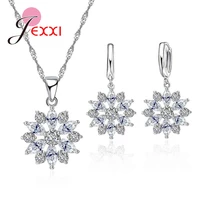 new 925 sterling silver jewelry sets for women wedding anniversary clear austrian crystal flower pendant necklace earrings