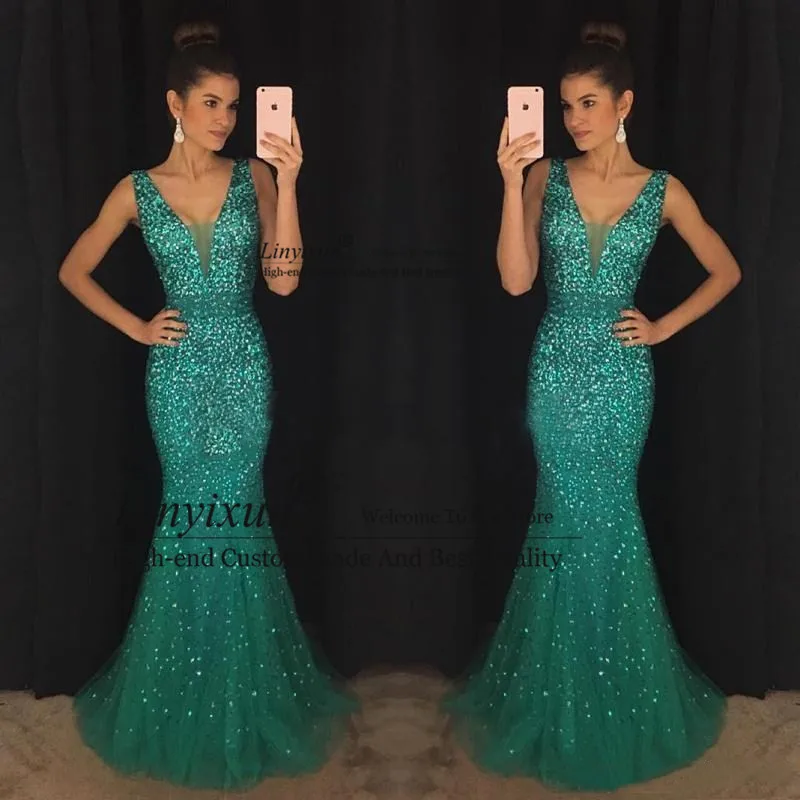 Изящные зеленые платья для выпускного вечера Длинные вечерние русалки с