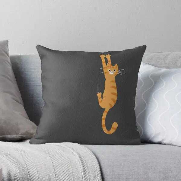 

Orange Tabby Cat Hanging On Funny Stri Printing Throw Pillow Cover Office Cushion Throw Wedding Soft Pillows not include
