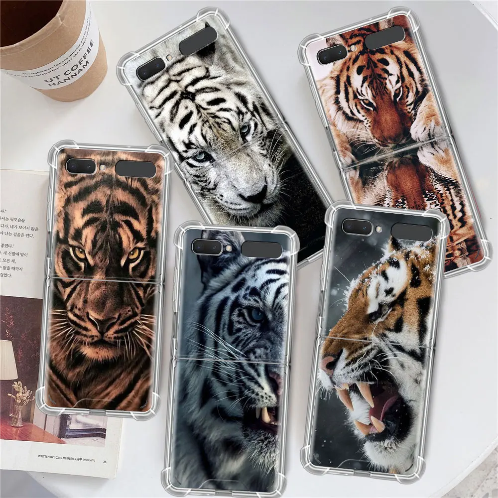 

Lion Tiger Capa For Samsung Galaxy Z Flip 3 5G Case Airbag Clear TPU Shockproof Cover Transparent Cell Phone Luxury Funda Animal