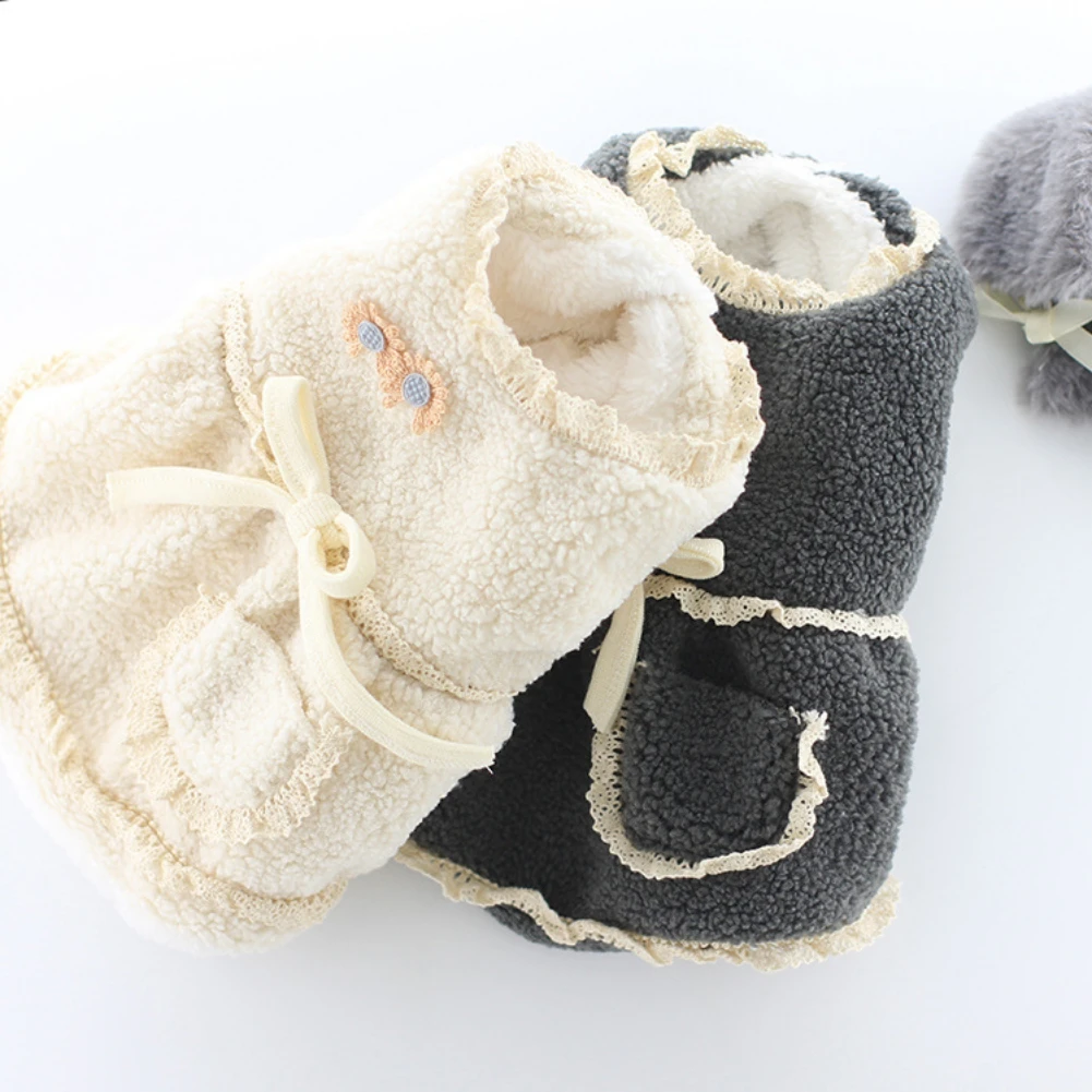 

Женская зимняя одежда, платье с бантом для собаки с шарфом, плотное платье для собаки, осенняя одежда для маленькой собаки Бишон-Померанской