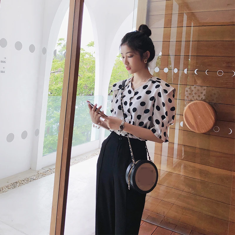 Летние женские топы и блузки Mishow 2019 рубашка в горошек повседневные шифоновые