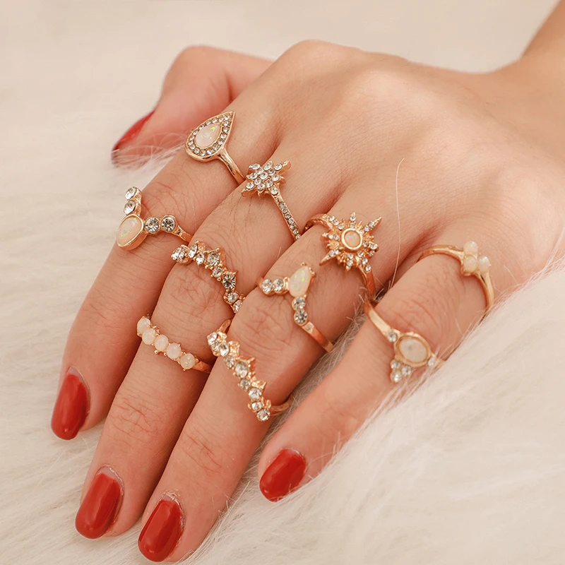 Женский набор колец Tocona обручальных золотистого цвета с геометрическим