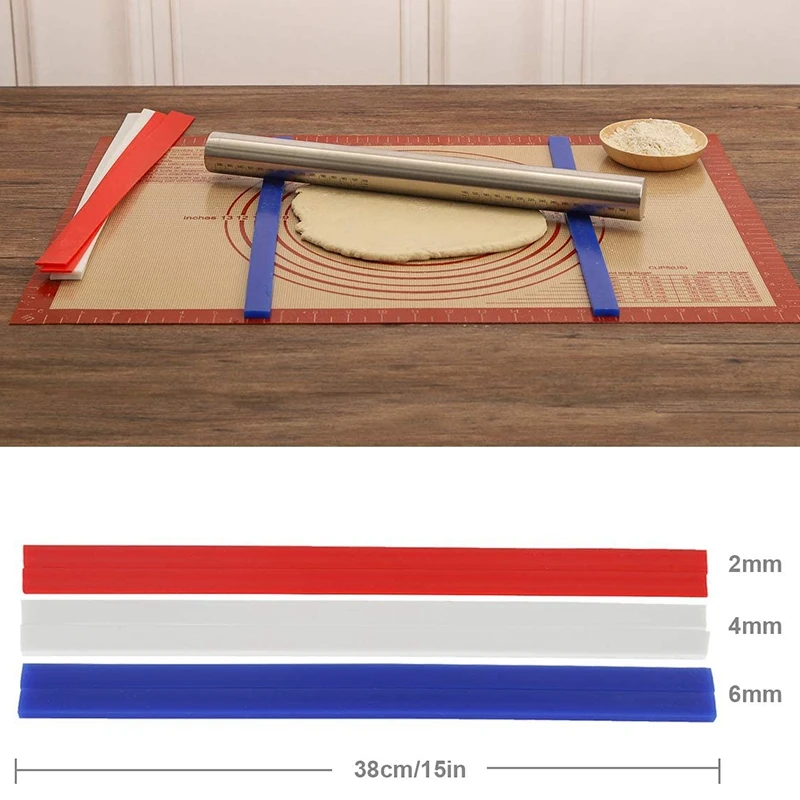 

Silicone Measuring Dough Thickness Strips 38cm,Rolling Pin Spacers Sticks for Baking, Pizza, 3 Size Dough Rolling Strips