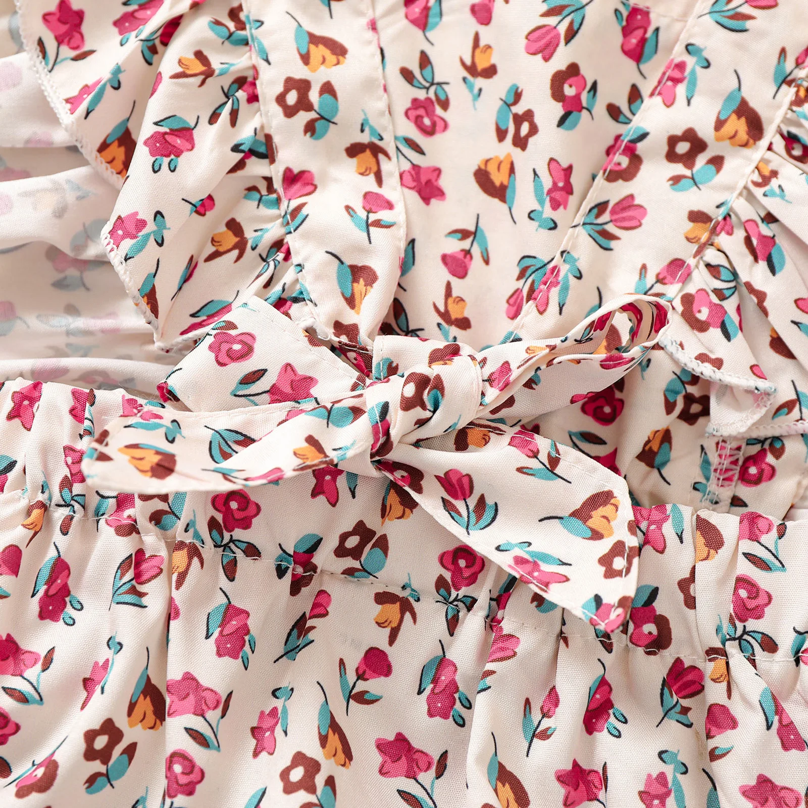 

2021 Summer Fashion Infant Newborn Casual Style Romper Toddler Floral Pattern Fly Sleeve Square Collar Ruffle Playsuit