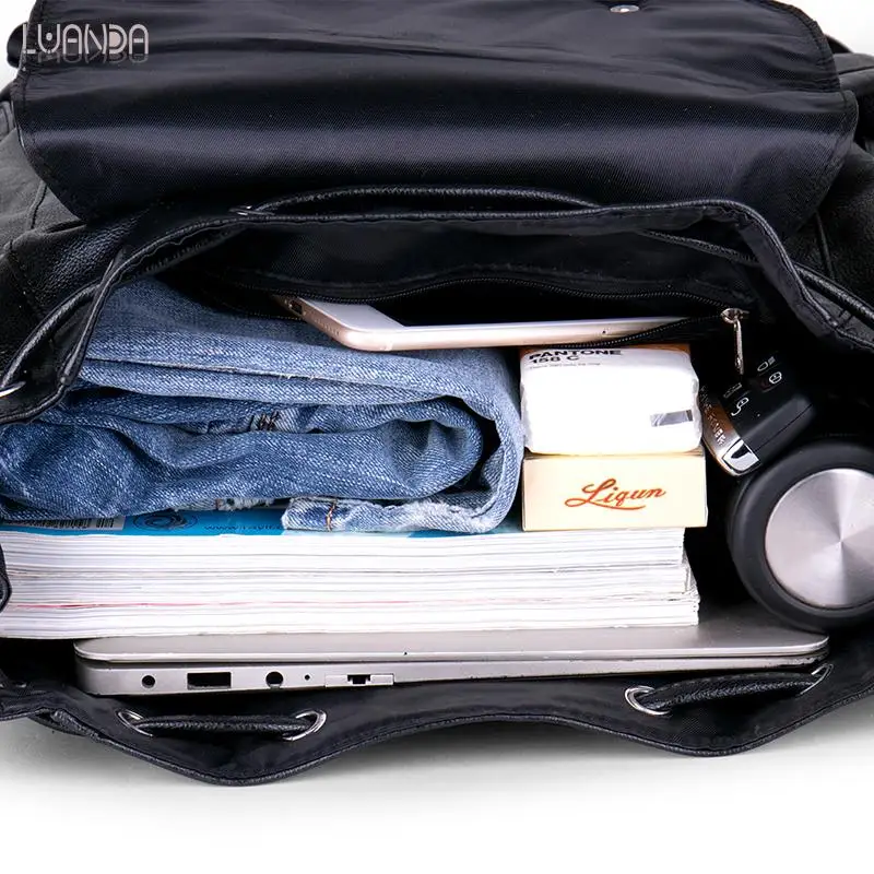 Мужской кожаный рюкзак многофункциональные черные школьные сумки дорожные