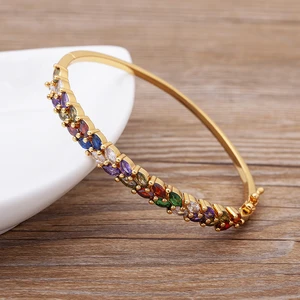 AIBEF New Punk Rainbow Crystal Cubic Zirconia Bangle for Women Easy Wear Bracelets Wedding Party Birthday Jewelry Dropshipping