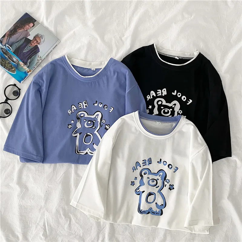 

summer Graphic Tees Women harajuku Kawaii Cartoon print T Shirt Funny Hip Hop streetwear white Tops cotton T-shirts Female