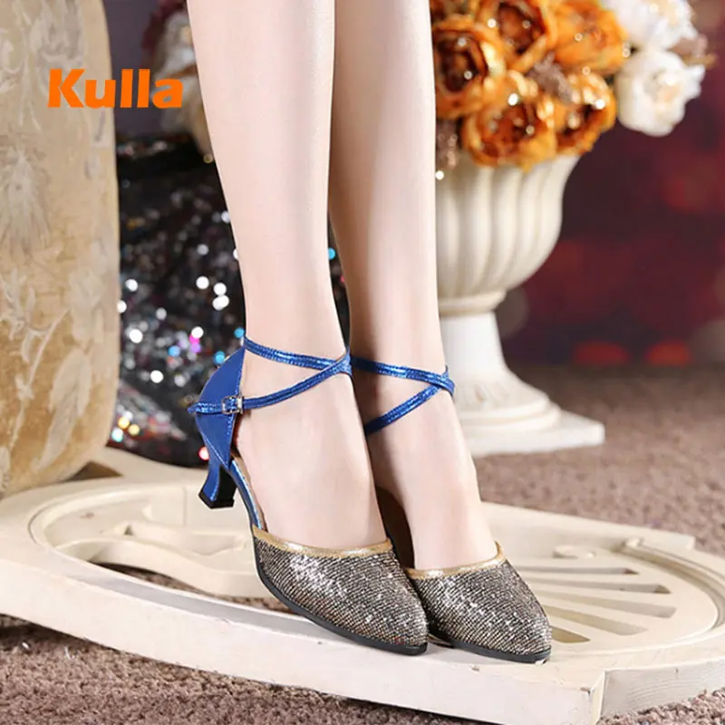 Salsa Dance Shoes Women Latin Dancing Shoes Ballroom Closed Toe Glitter Standard Heeled 5cm Bridal Girls Shoes Tango Female Shoe