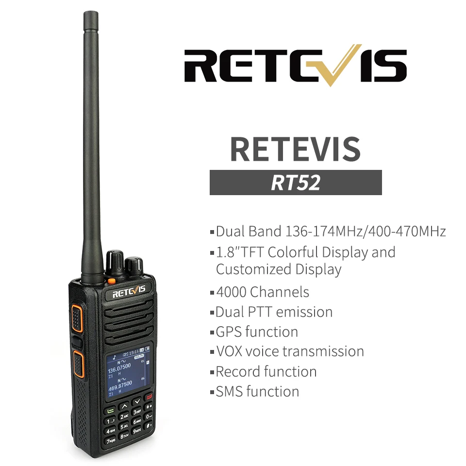 2 шт. Retevis RT52 Цифровой Dual Band gps DMR радио портативная рация VHF UHF Dual PTT до 4000 Каналы радиолюбителей КВ трансивер
