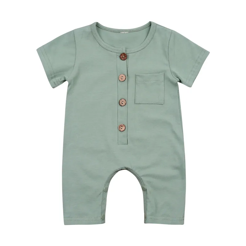 

Wholesale Toddler Baby Girls Kids Short Sleeve Button O-Neck Sleeveless Jumpsuits Fashion Bodystuits Playsuit Romper Buttons
