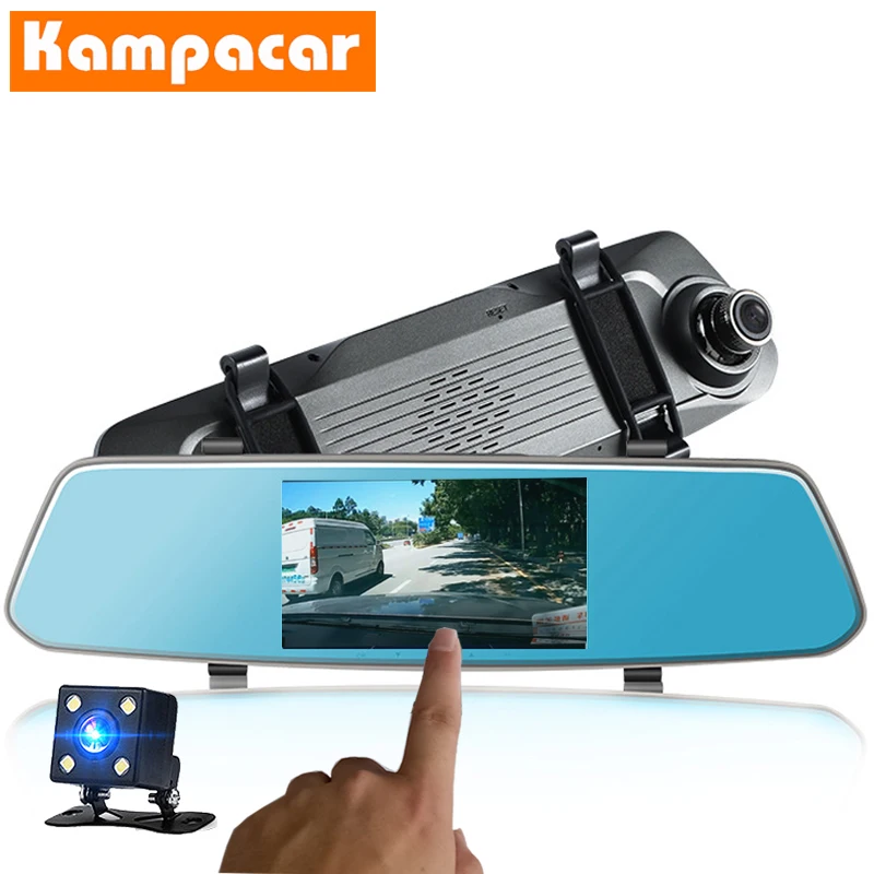 Kampacar " сенсорное зеркало DVR Dash камера s видео рекордер двойной объектив авто видеорегистраторы с двумя камерами HD 1080P два автомобиля регистратор Cam