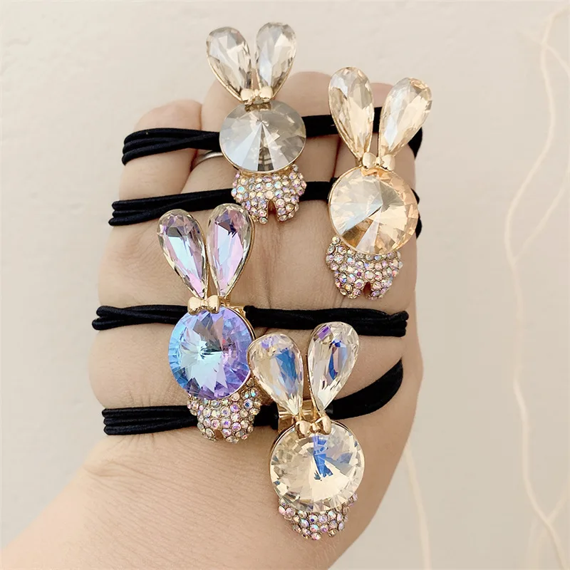 

Crystal Rabbit Hair Rope Cute Girl Black Hair Ring 2021 Temperament Simple Tie Hair Head Rope Hair Accessories
