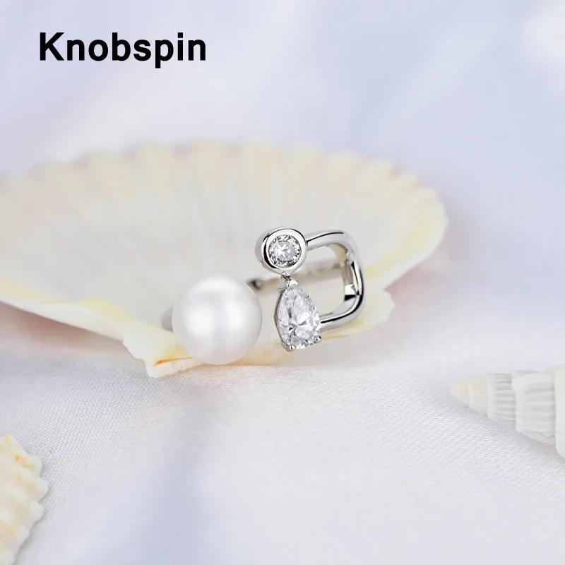 

Knobspin 100% 925 Sterling Silver New Fashion Pearl Geometric High Carbon Diamond Love For Women Rings Gift Fine Jewelry Wedding
