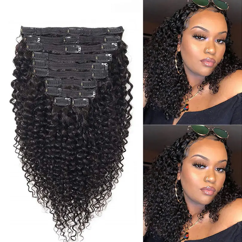 Curly Clip in Hair Extensions Human Hair for Black Women Peruvian 3C 4A Kinky Curly Real Hair Extensions Clip ins
