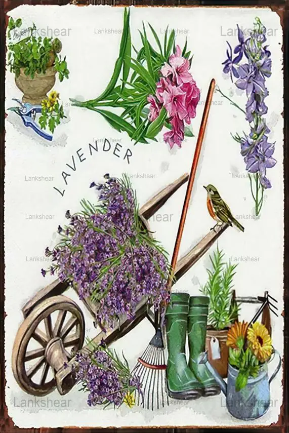 

2021 New Garden Lavender Metal Plate Flower Farmhouse Tin Signs Plaque Wall Art Home Garden Vintage Decor 30X20Cm
