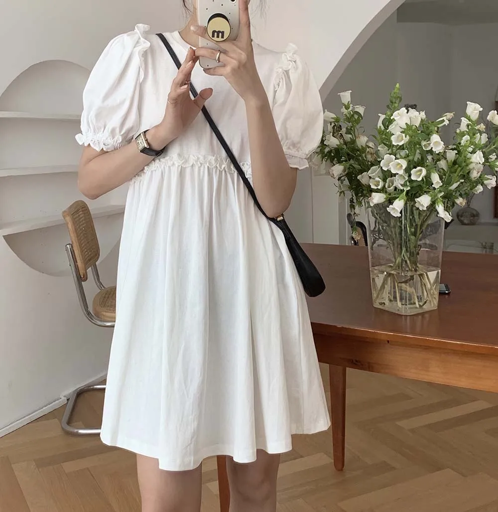 

Alien Kitty White 2021 Sweet Stylish Linen Cotton Ruffles New Slim Sexy Vestidos Femme Gentle Hot Prom Summer Vintage Dresses