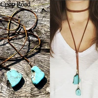 cpop boho leather rope necklace creative geometric pendant elegant necklace women jewelry accessories hot sale gift