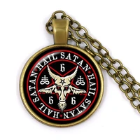 bronze pentagram pendant necklaces red goat glass cabochon sweater chain jewelry satanism gothic jewelry collier femme gift