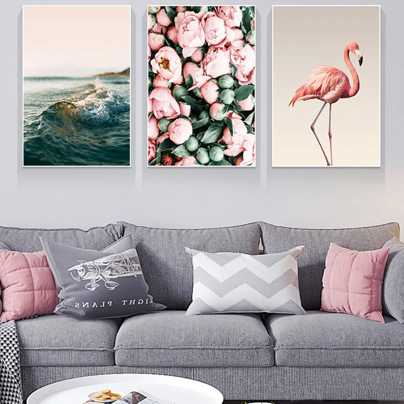 Розовый цветок фламинго на северном побережье: картина на холсте, декор для стен, печати для постеров и эстетическая комната.