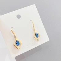 wholesale korean fashion hollowed out geometric blue crystal earrings silver plated personality stud for women jewelry