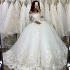Великолепное бальное платье Дубай принцесса, свадебные платья 2020, кружевные свадебные платья с длинным рукавом и аппликацией, свадебное платье