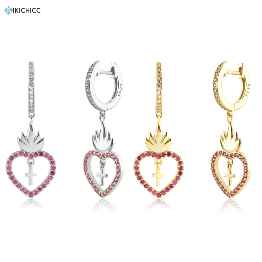

KIKICHICC 925 пробы серебряные новые розы красные CZ большие сердца падение серьга в виде клипсы женские серьги Любовь Подарки Ювелирные Изделия