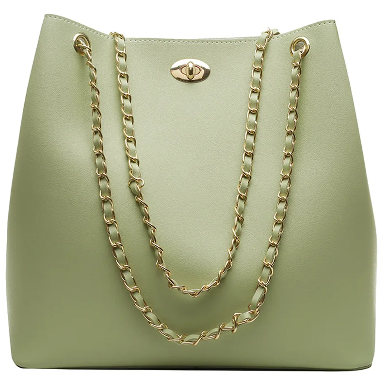 

New Fashion 2pcs/set Bucket Handbags For Women Designer Large Chain Shoulder Bag Ladies Messenger Bag Lock Leather Crossbody Bag