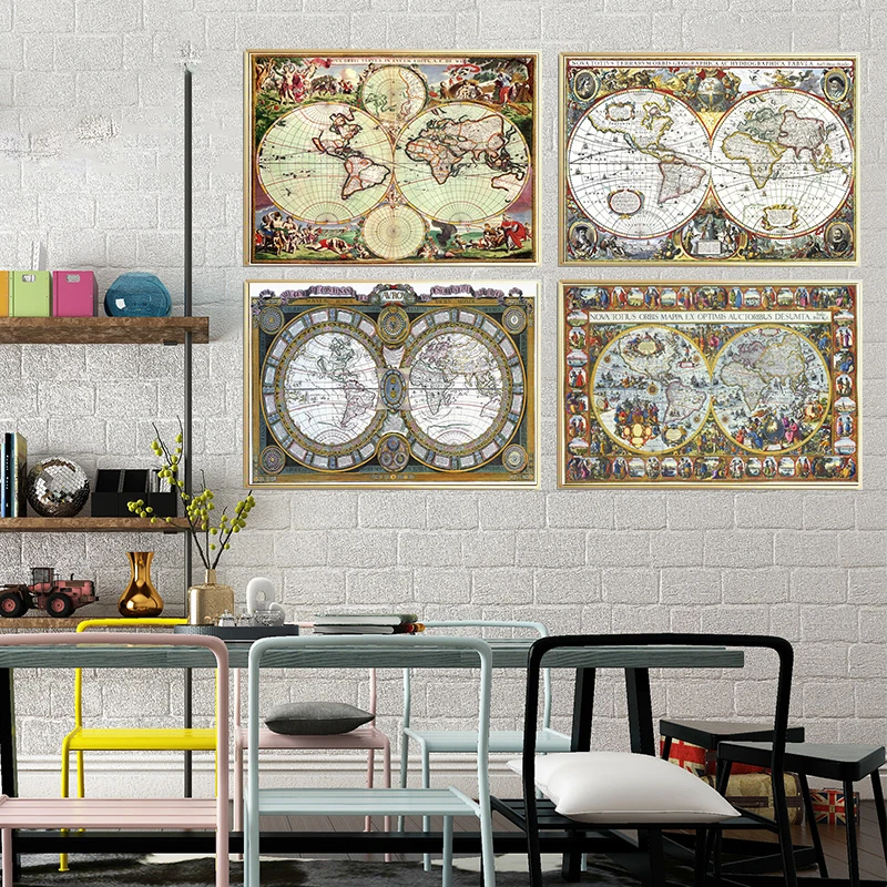 Французская Ретро винтажная большая старинная карта мира плакат печать