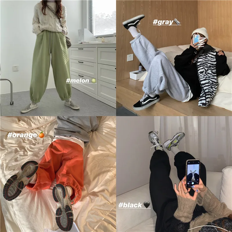 

Yeeloca Plush Thickened Loose Casual Pants Women's Spring New Elastic Waist Trousers Korean Straight Versatile Wide Leg Pants