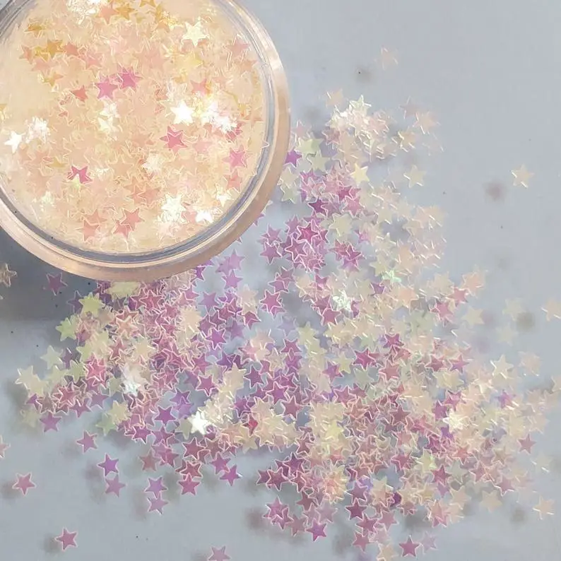 

50/100 grams Stars Glitter Iridescent STAR MIX White Rainbow Nail Art Acrylic Gel Iridescent Clear Star chunky glitter mix