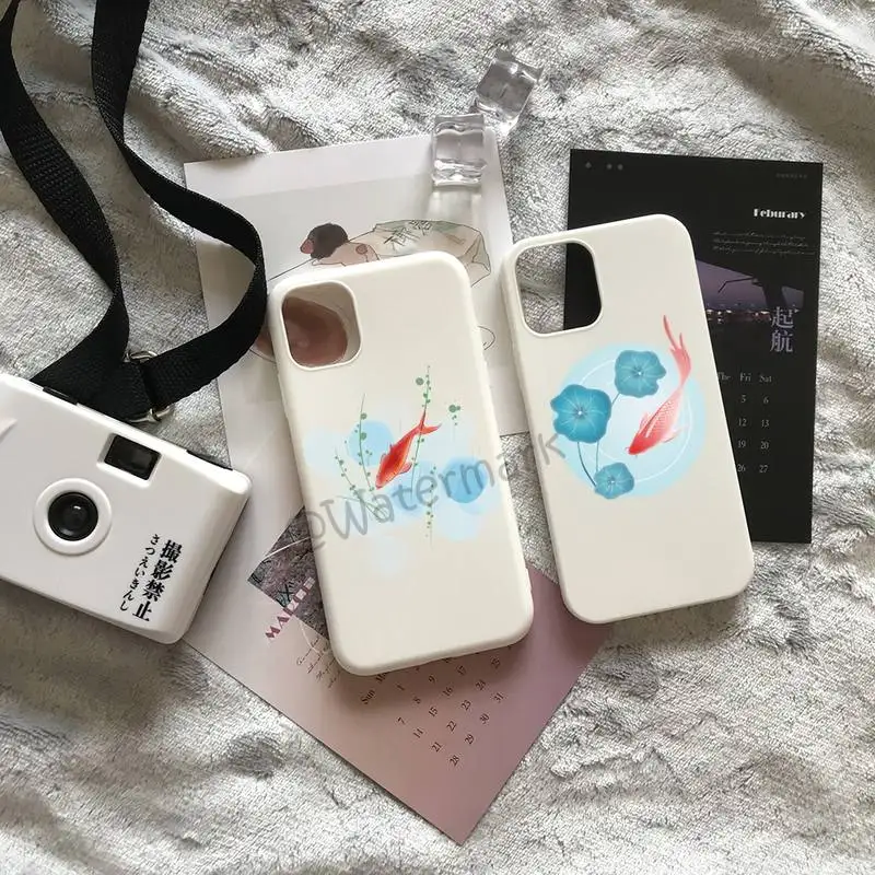 

Koi Fish Phone Case For IPhone 12 11 Pro Max Xs Xr X 6 6s 7 8 Plus White Candy Colors Cover
