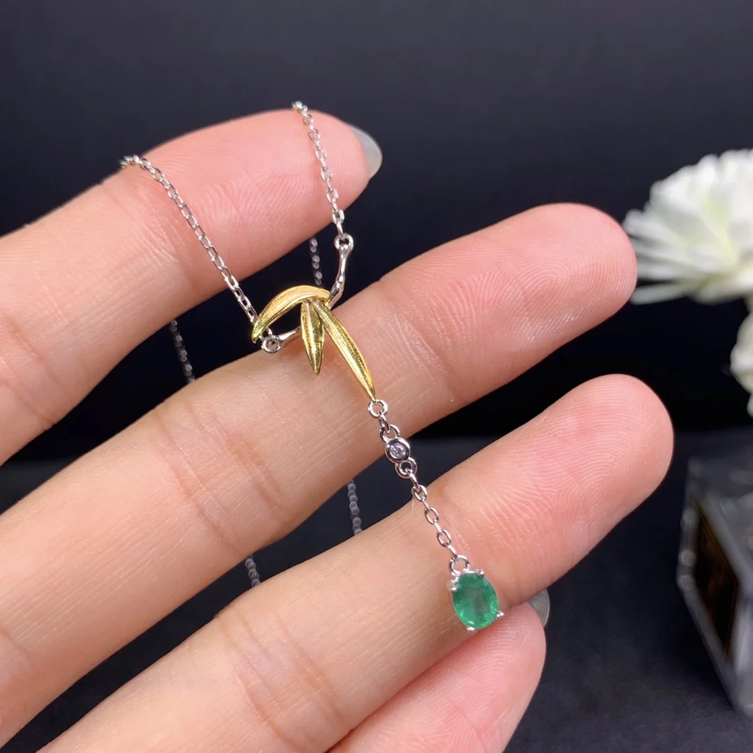 

SHILOVEM 925 sterling silver real Natural Emerald Pendants classic fine Jewelry women wedding new necklace 4*5mm dz04056621agml