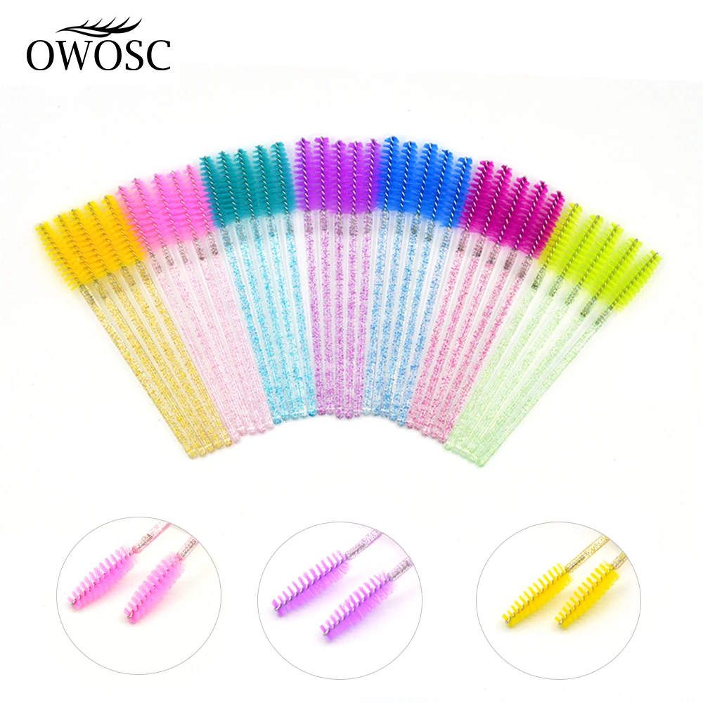 OWOSC 50 Pcs/Set Seven Colors Disposable Mascara Wands Mini Lashes Brushes Mascara Applicator Micro Spoolie Brushes for Eye Lash